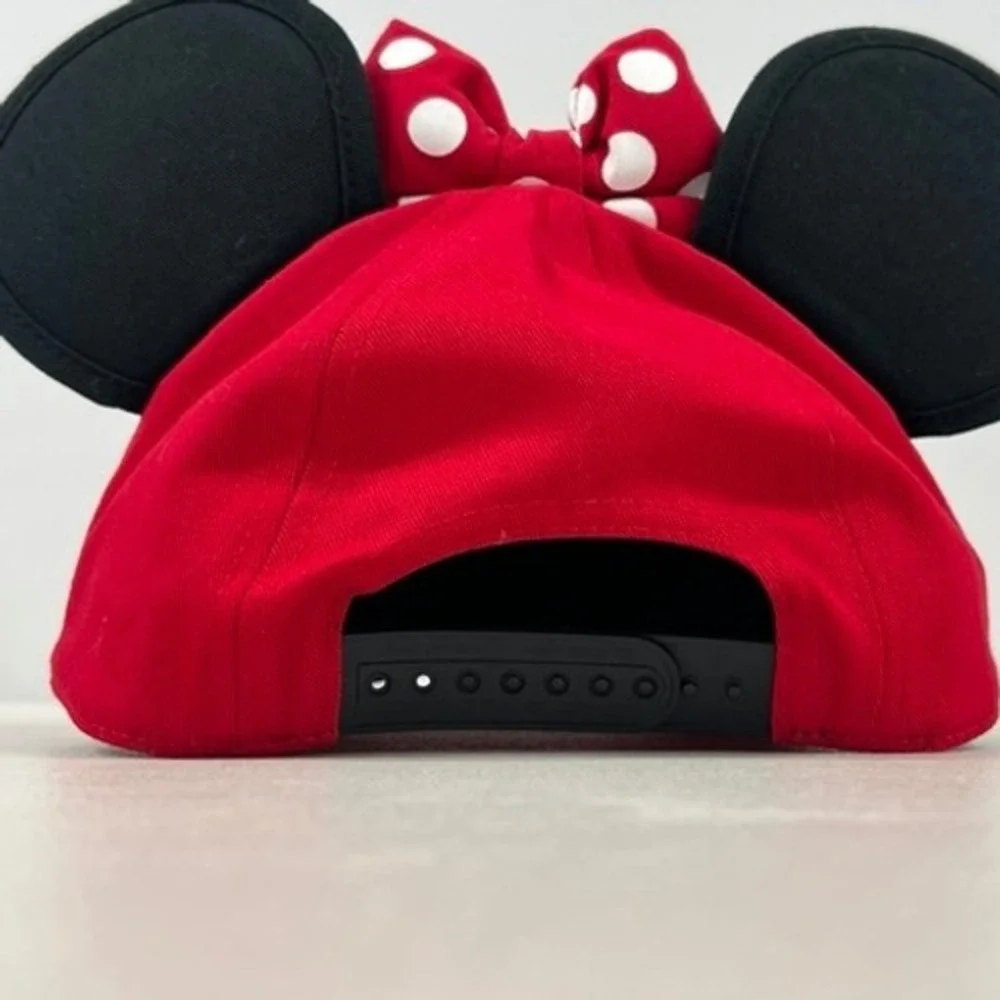 Disney Minnie Mouse Red Baseball Cap 3D Ears Polka‎ Dot Bow Snapback Hat Womens
